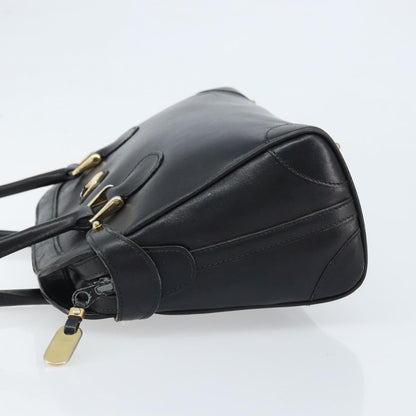 Gucci GUCCI Hand Bag Leather Black Gold Authentic BSZ350