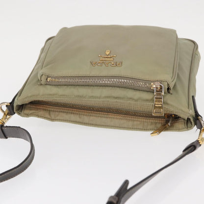 Prada PRADA Shoulder Bag Nylon Leather Beige Gold Authentic SW1841