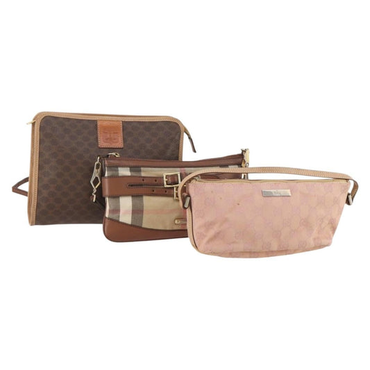 Gucci GUCCI Celine Burberry GG Canvas Macadam Canvas Nova Check Bag 3 Set Authentic 178856