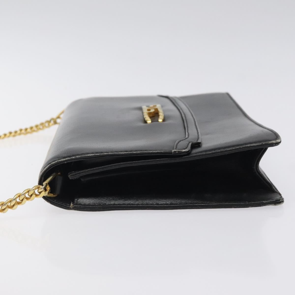Gucci GUCCI Chain Shoulder Bag Leather Black Gold Authentic 121927
