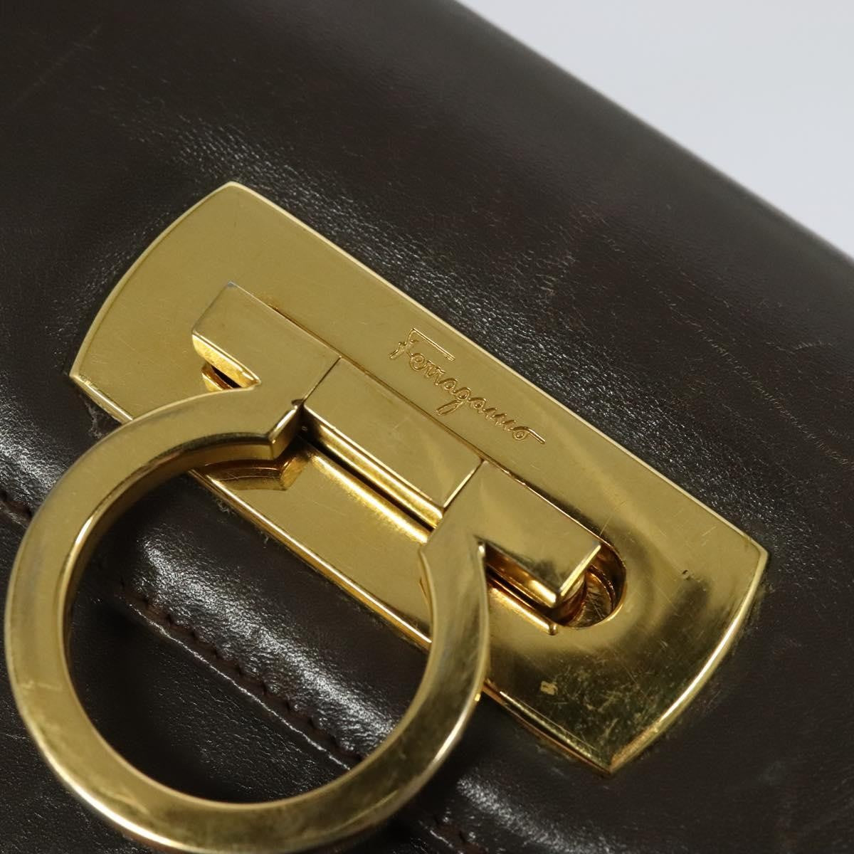 Salvatore Ferragamo Salvatore Ferragamo Gancini Shoulder Bag Leather Brown Gold Authentic 128109
