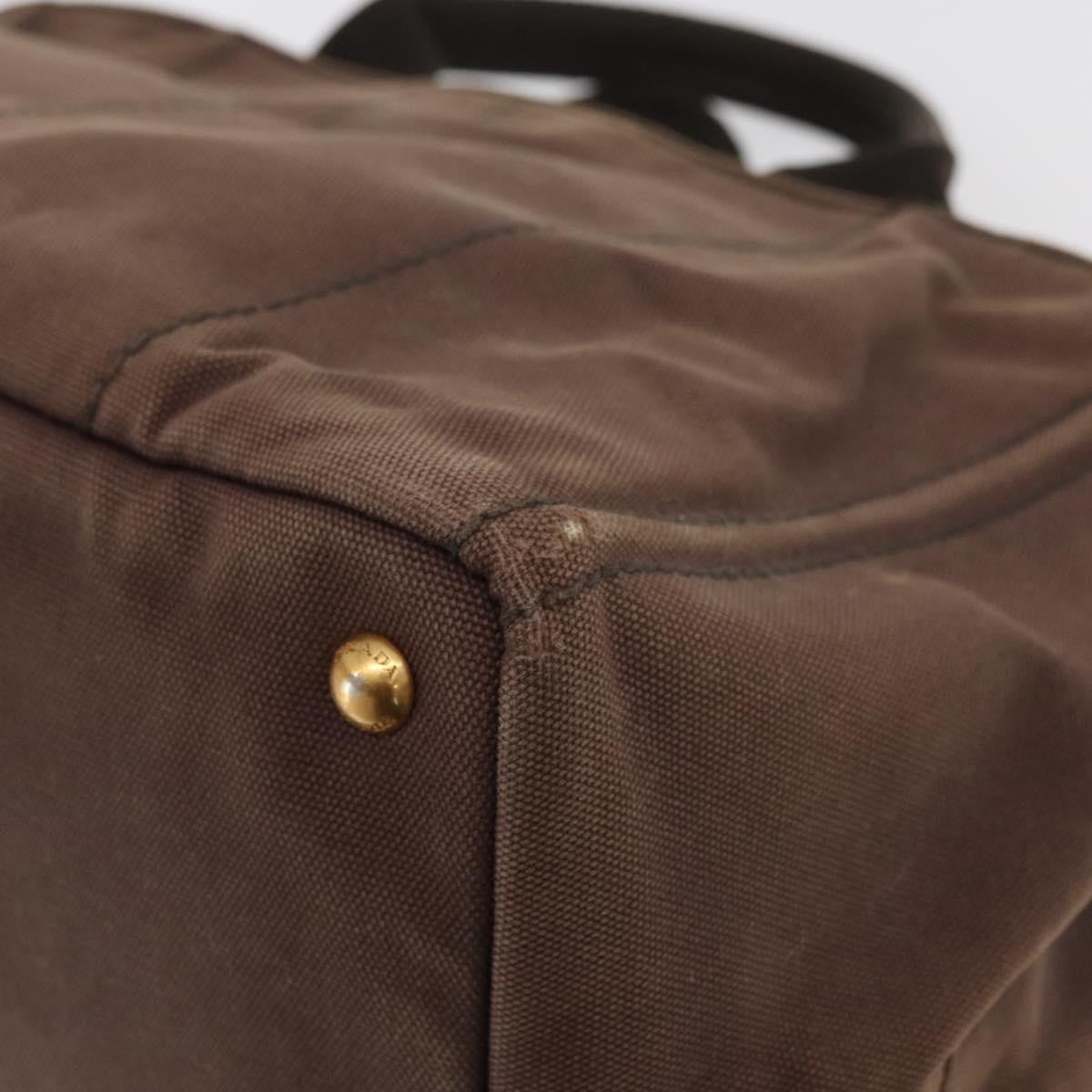 Prada PRADA Canapa MM Hand Bag Canvas Brown Gold Authentic 176198
