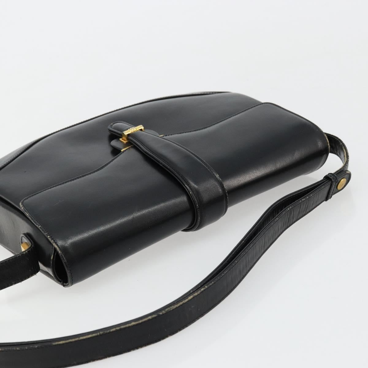 Gucci GUCCI Shoulder Bag Leather Black Gold Authentic 177992