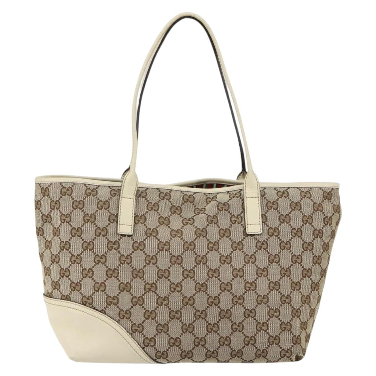 Gucci GUCCI GG Canvas Newbrit Tote Bag Beige Gold 169946 Authentic gh1314