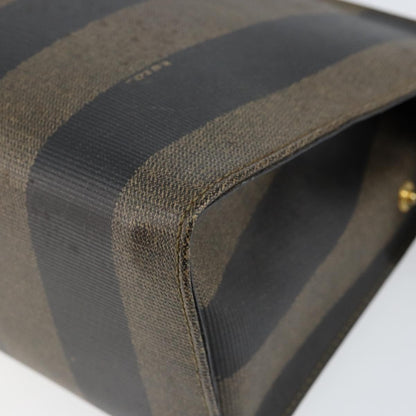 Fendi FENDI Pecan Canvas Hand Bag PVC Black Brown gold Authentic 150002