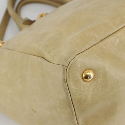 Prada PRADA Hand Bag Leather 2way Beige Gold Authentic 174345