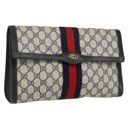 Gucci GUCCI GG Supreme Sherry Line Clutch Bag PVC Navy Red 84 01 007 Authentic 153350