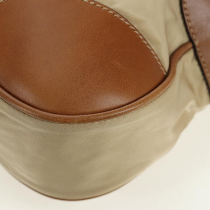 Prada PRADA Hand Bag Nylon Leather Beige Gold Authentic am11645A