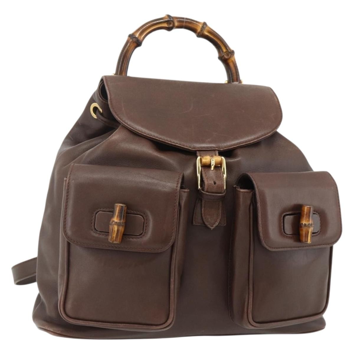 Gucci GUCCI Bamboo Backpack Leather Brown Gold 003 58 0016 Authentic 178057 Bag