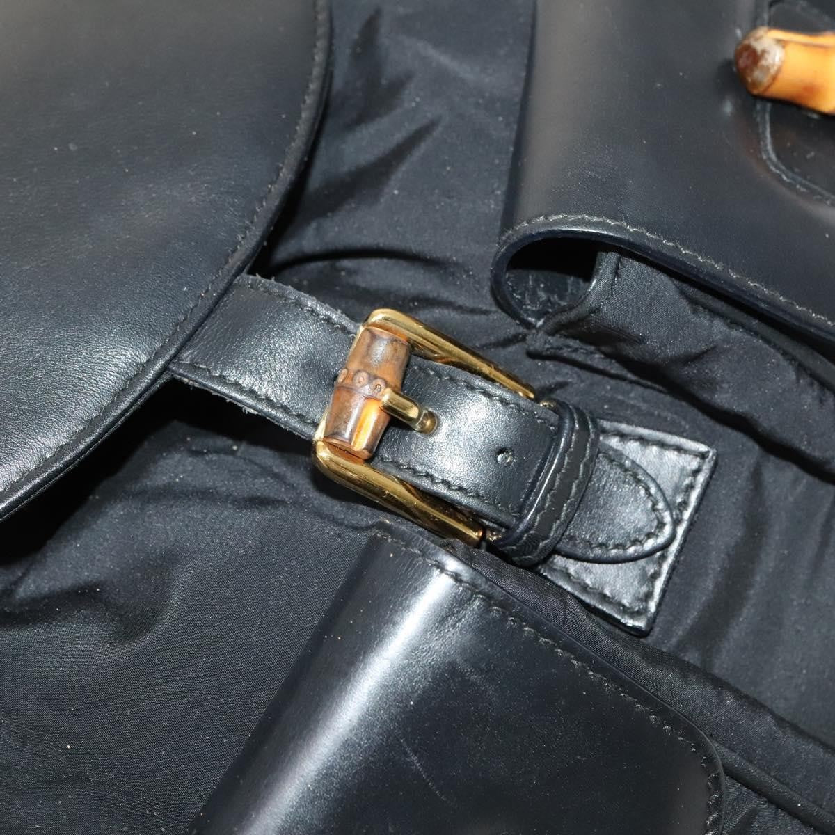 Gucci GUCCI Bamboo Backpack Leather Black Authentic th5812 Bag