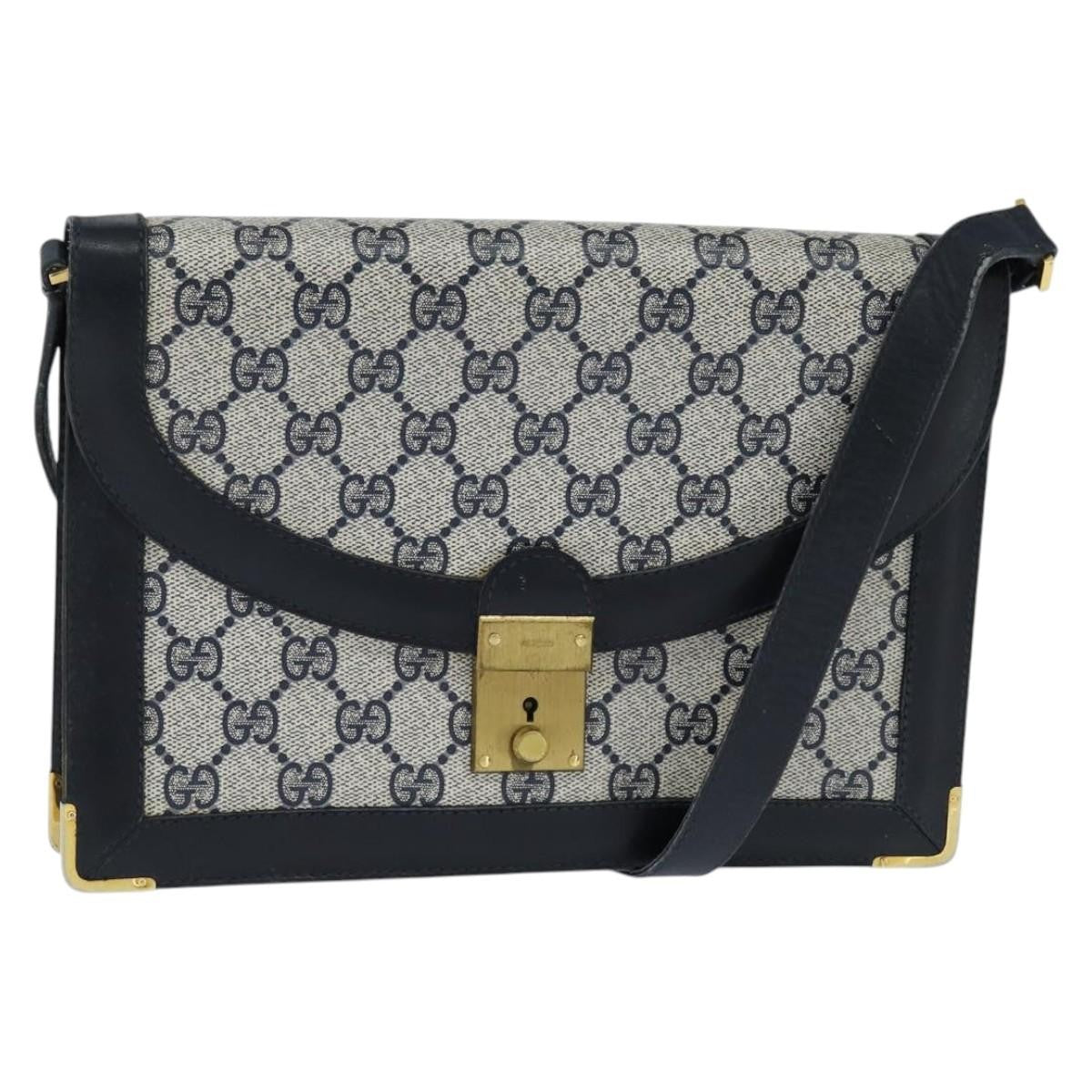 Gucci GUCCI GG Supreme Shoulder Bag PVC Navy Gold Authentic BA7379
