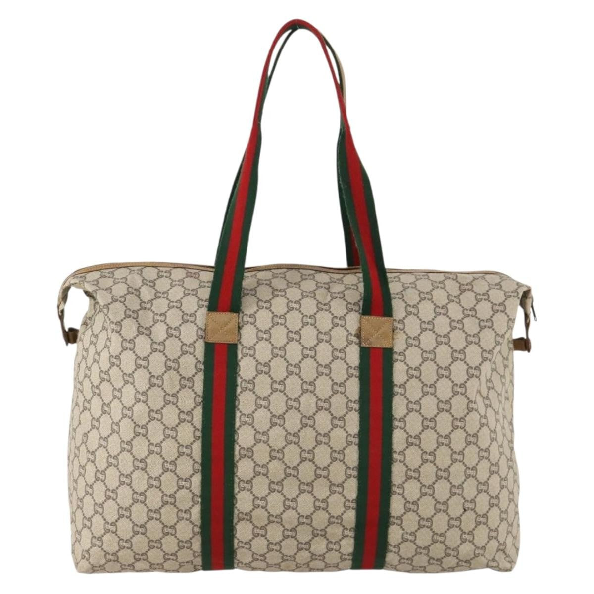 Gucci GUCCI GG Plus Supreme Web Sherry Line Boston Bag PVC Beige Authentic 173664