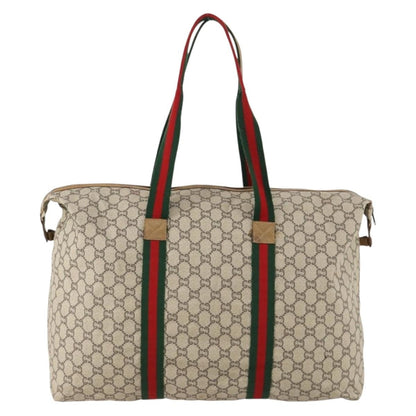 Gucci GUCCI GG Plus Supreme Web Sherry Line Boston Bag PVC Beige Authentic 173664