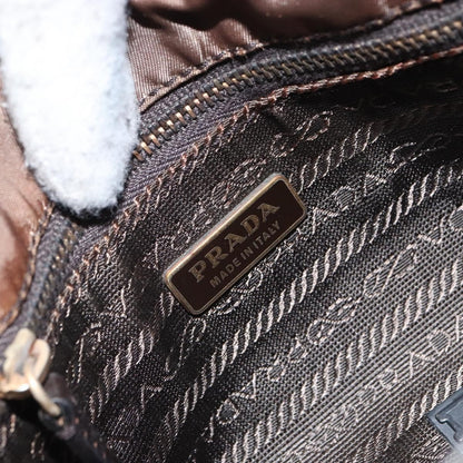 Prada PRADA Hand Bag Nylon Leather Gold Brown Authentic mr1761
