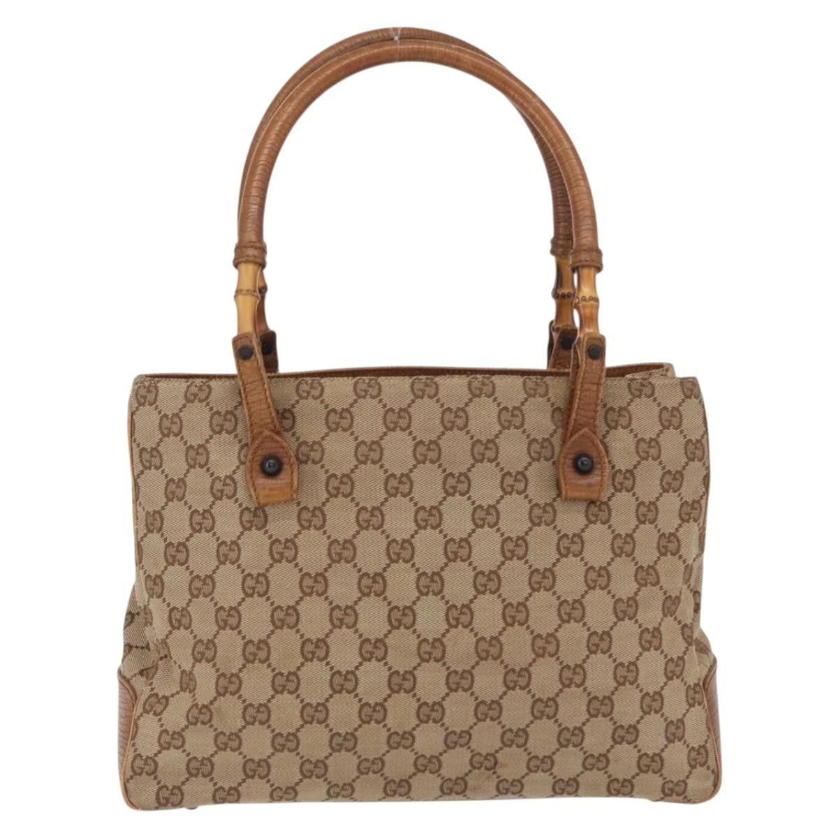 Gucci GUCCI GG Canvas Bamboo Tote Bag Beige 112526 Authentic ep12821