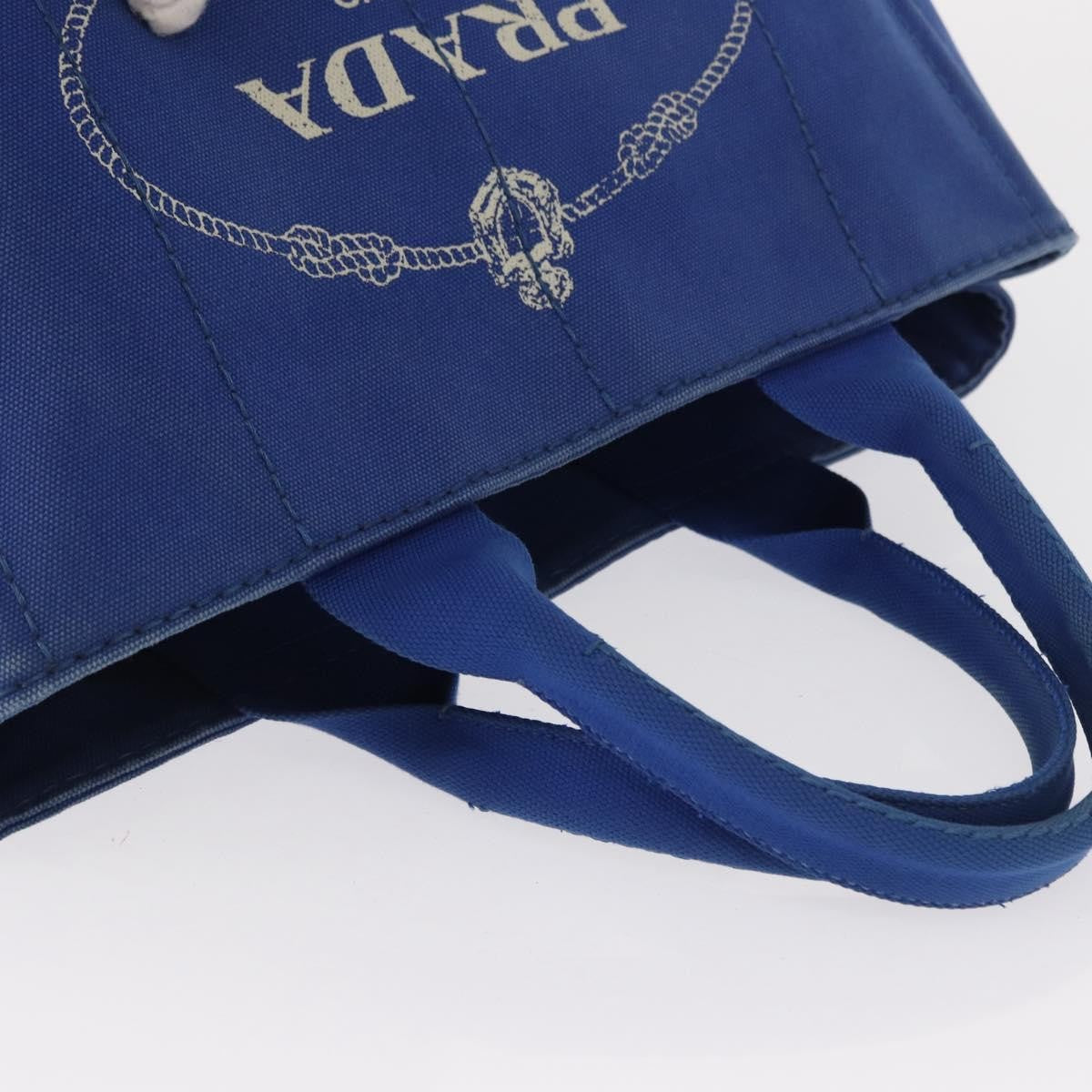 Prada PRADA Canapa MM Hand Bag Canvas Blue Gold Authentic 162140