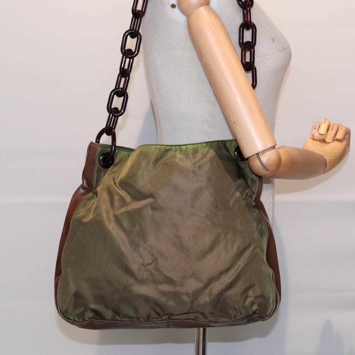 Prada PRADA Shoulder Bag Nylon Leather Green Authentic 89043