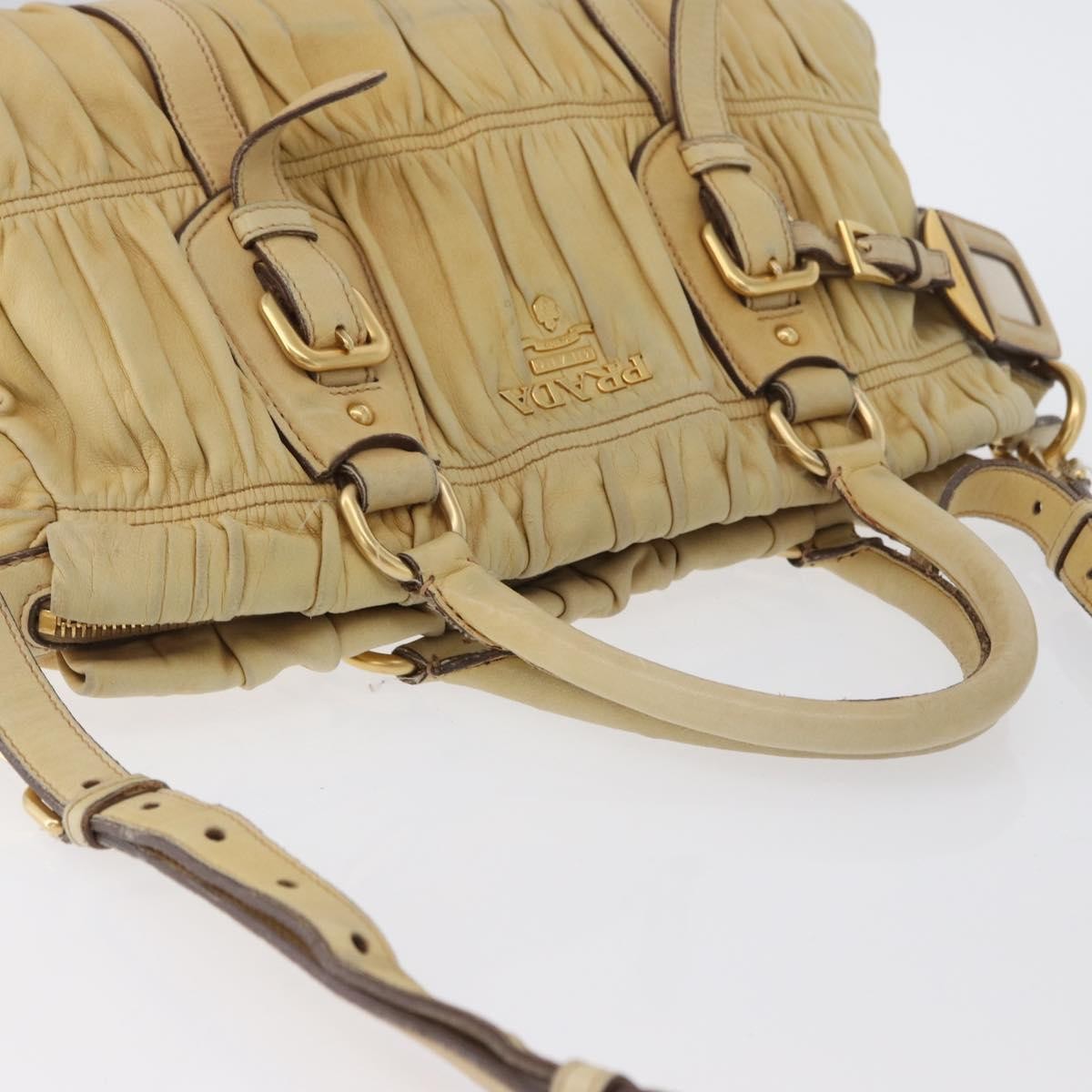 Prada PRADA Hand Bag Leather 2way Ivory Gold Authentic 173213