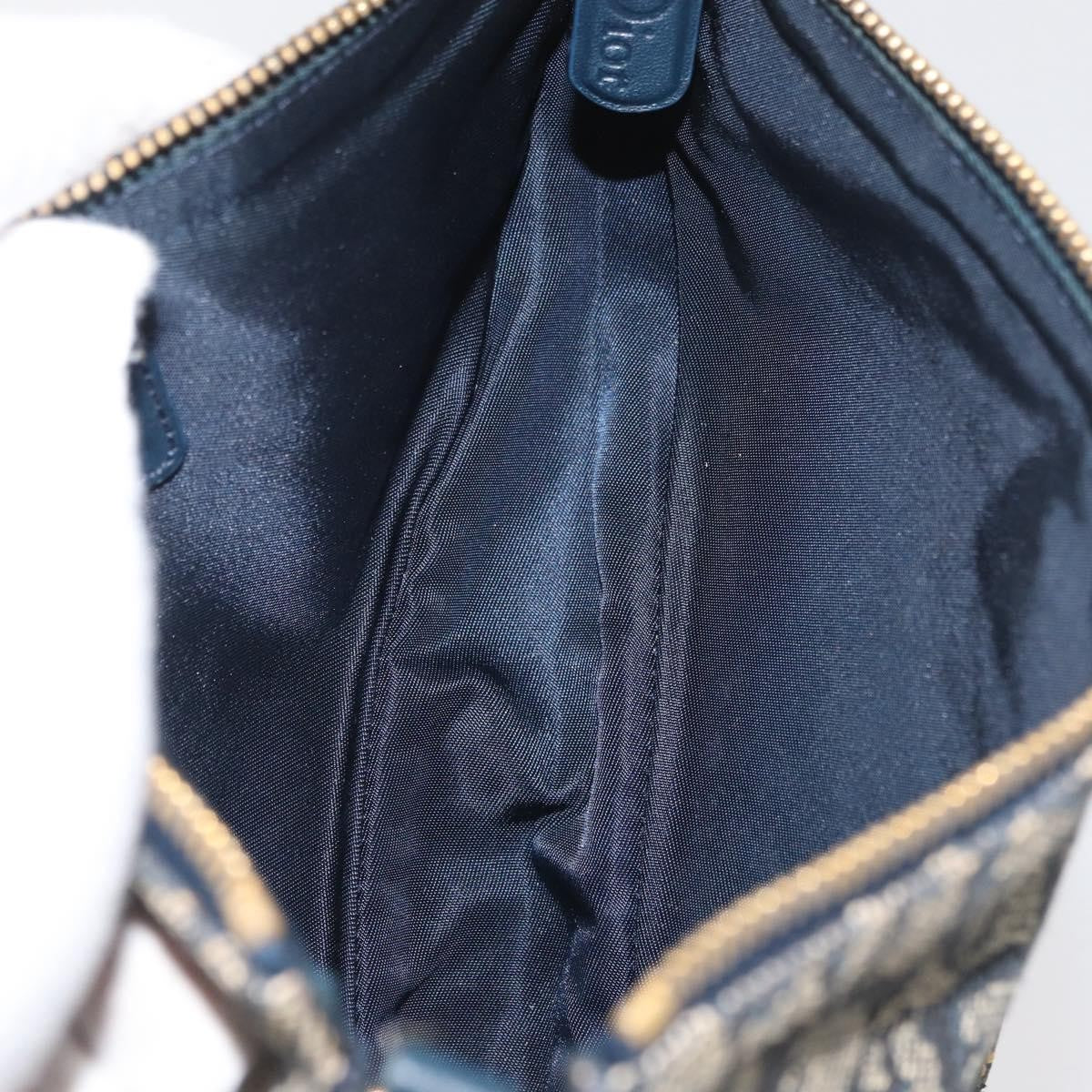 Dior Christian Dior Trotter Canvas Saddle Pouch Hand Bag Navy Gold Authentic bs35277
