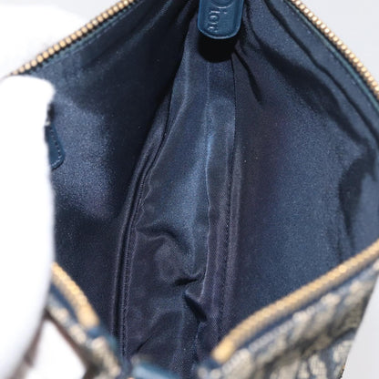 Dior Christian Dior Trotter Canvas Saddle Pouch Hand Bag Navy Gold Authentic bs35277