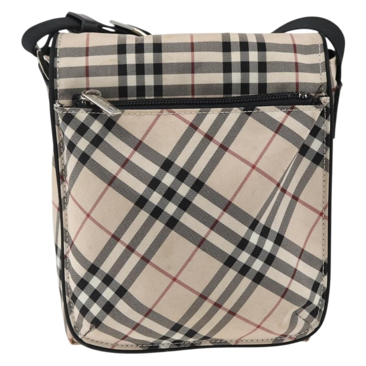 Burberry BURBERRY Nova Check Blue Label Shoulder Bag Nylon Beige Silver Authentic 173694