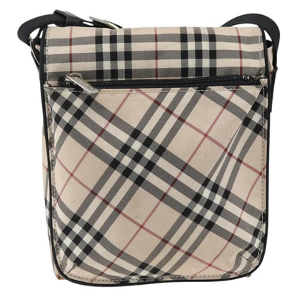 Burberry BURBERRY Nova Check Blue Label Shoulder Bag Nylon Beige Silver Authentic 173694
