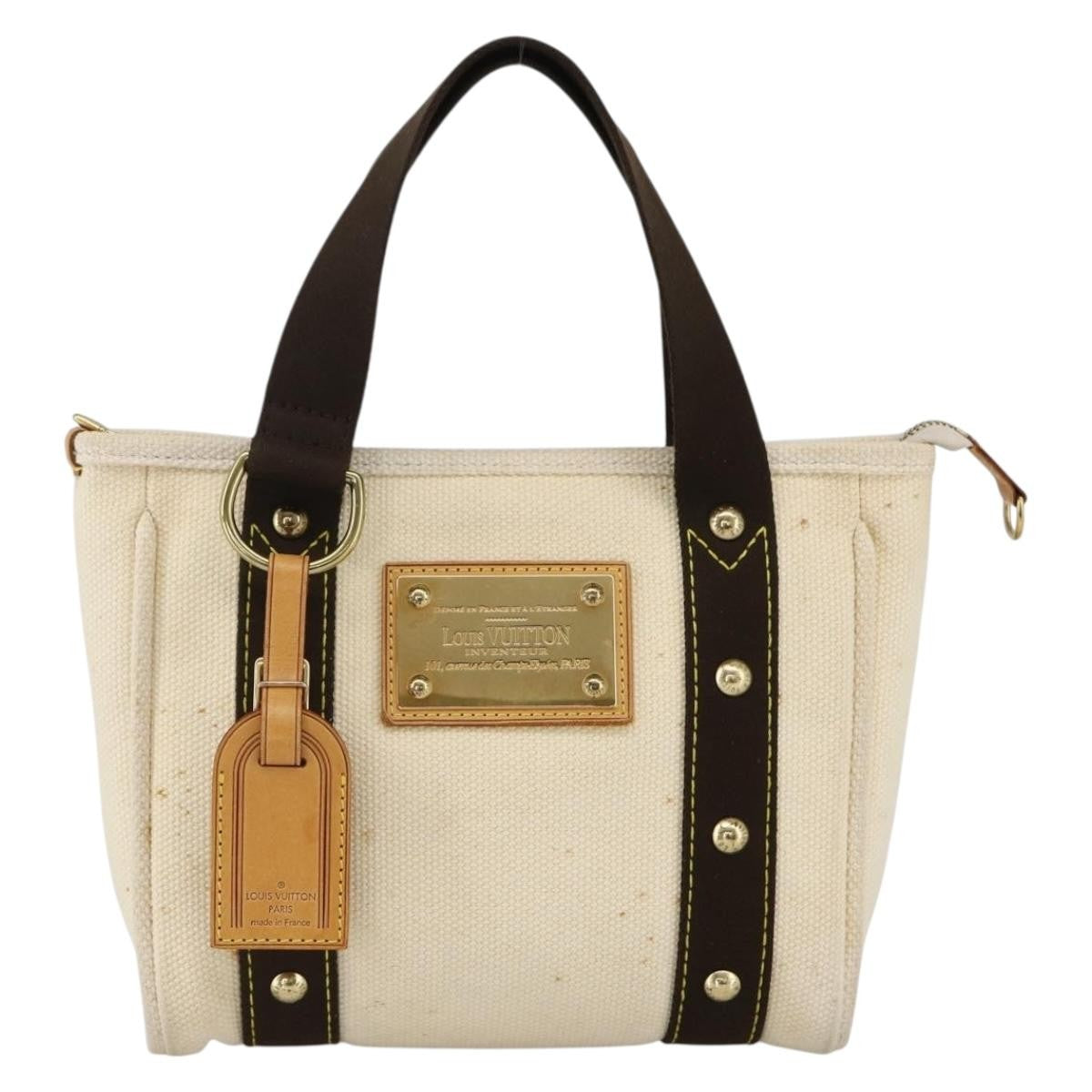 Louis Vuitton LOUIS VUITTON Antigua Cabas PM Hand Bag Black Beige M40039 LV Authentic BA11190