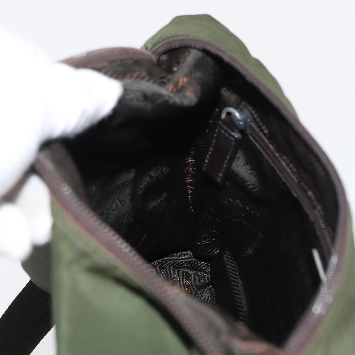 Prada PRADA Shoulder Bag Nylon Khaki Silver Authentic 165486