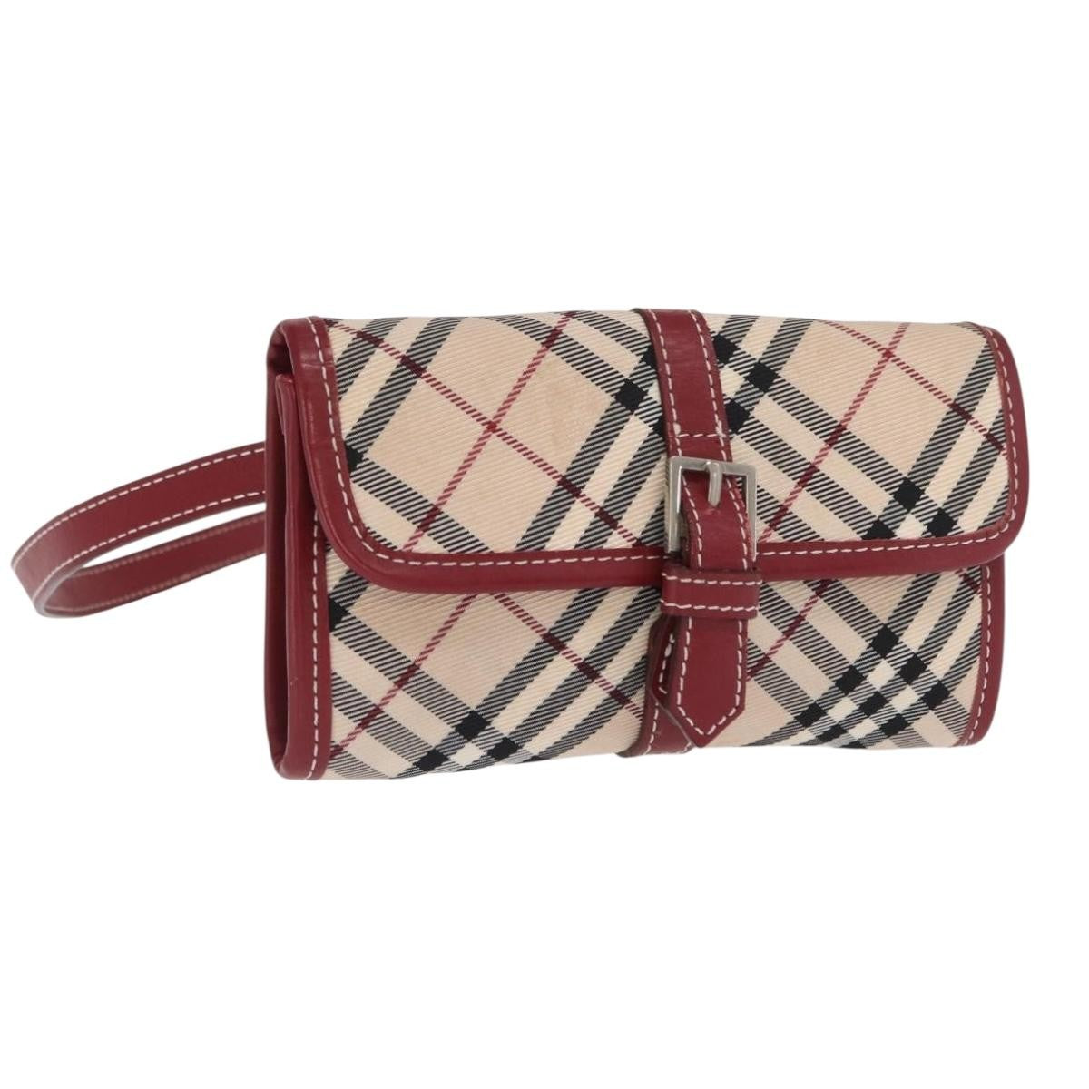 Burberry BURBERRY Nova Check Blue Label Waist Bag Canvas 2way Beige Silver Authentic 169117