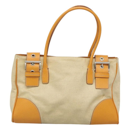 Prada PRADA Hand Bag Canvas Beige Silver Authentic 127392