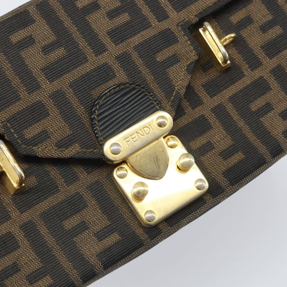 Fendi FENDI Zucca Canvas Vanity Hand Bag Black Brown Authentic 169044