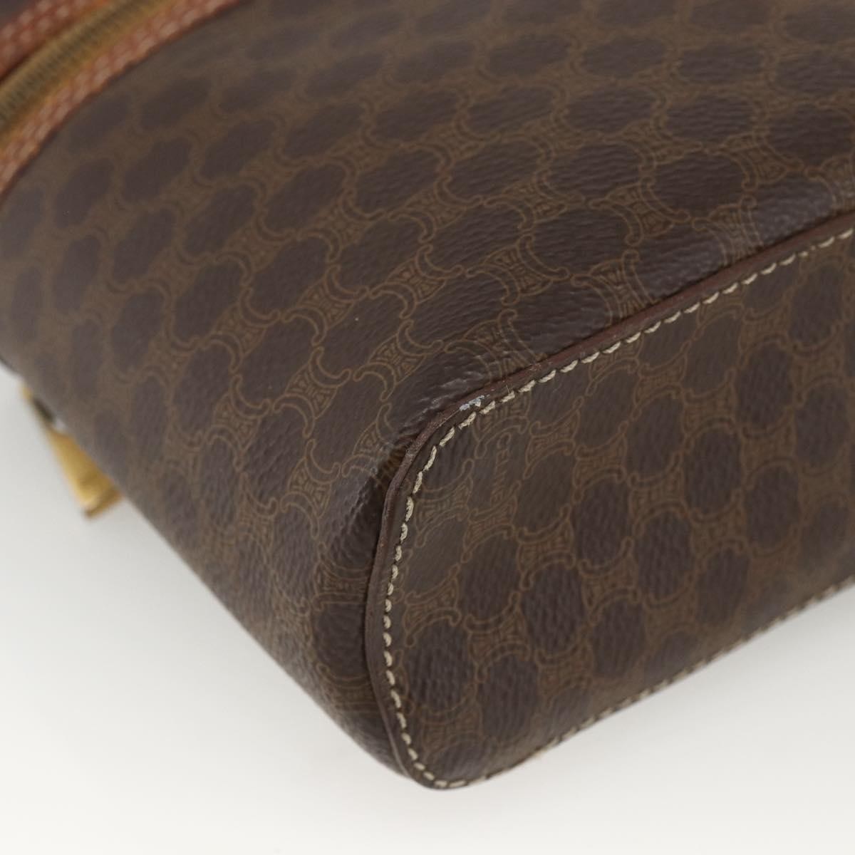 Celine CELINE Macadam Canvas Vanity Hand Bag PVC Leather Brown Gold Authentic ka2851
