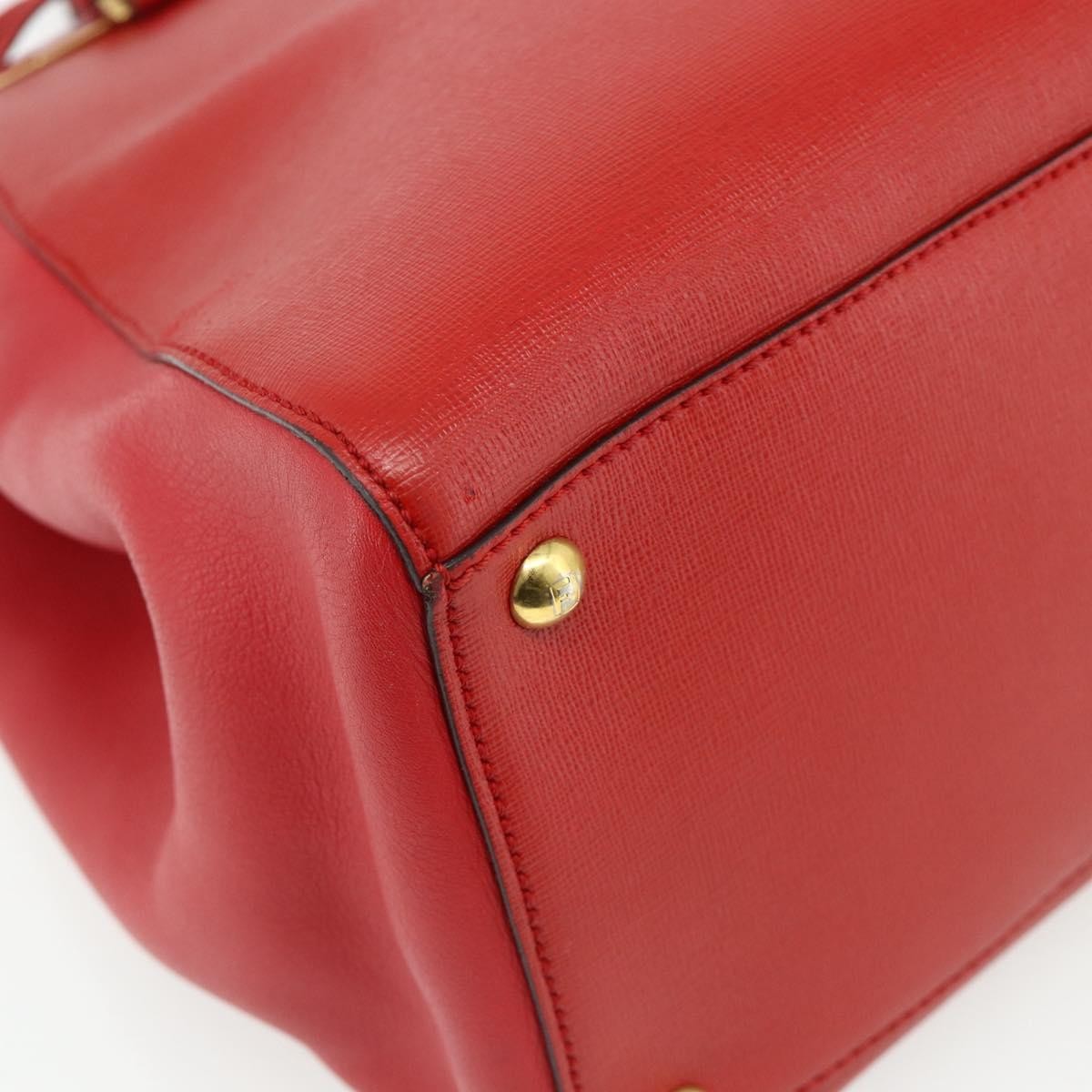 Fendi FENDI 2 JOURS Medium Hand Bag Leather 2way Red Gold Authentic 176097A
