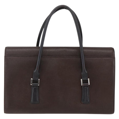 Burberry BURBERRY Hand Bag Leather Brown Silver Authentic BA10747