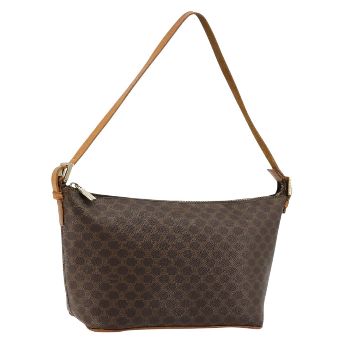 Celine CELINE Macadam Canvas Shoulder Bag PVC Leather Brown Gold Authentic bs34810