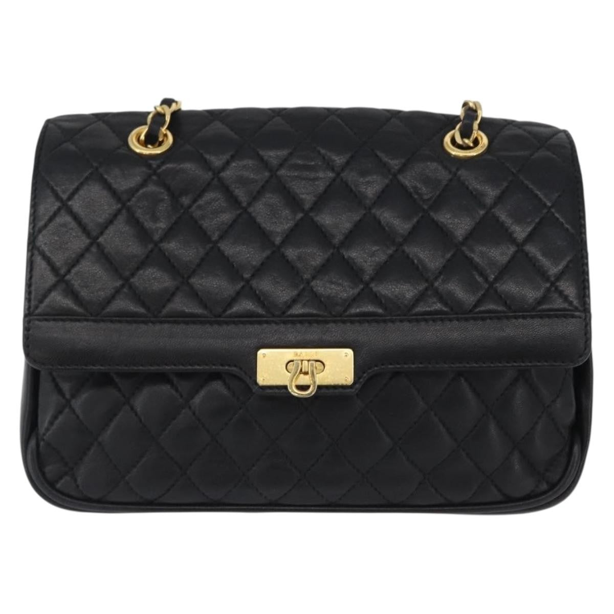 BALLY BALLY Chain Shoulder Bag Leather Black Gold Authentic BA10906
