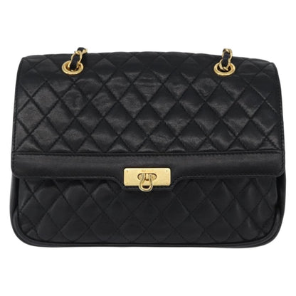 BALLY BALLY Chain Shoulder Bag Leather Black Gold Authentic BA10906