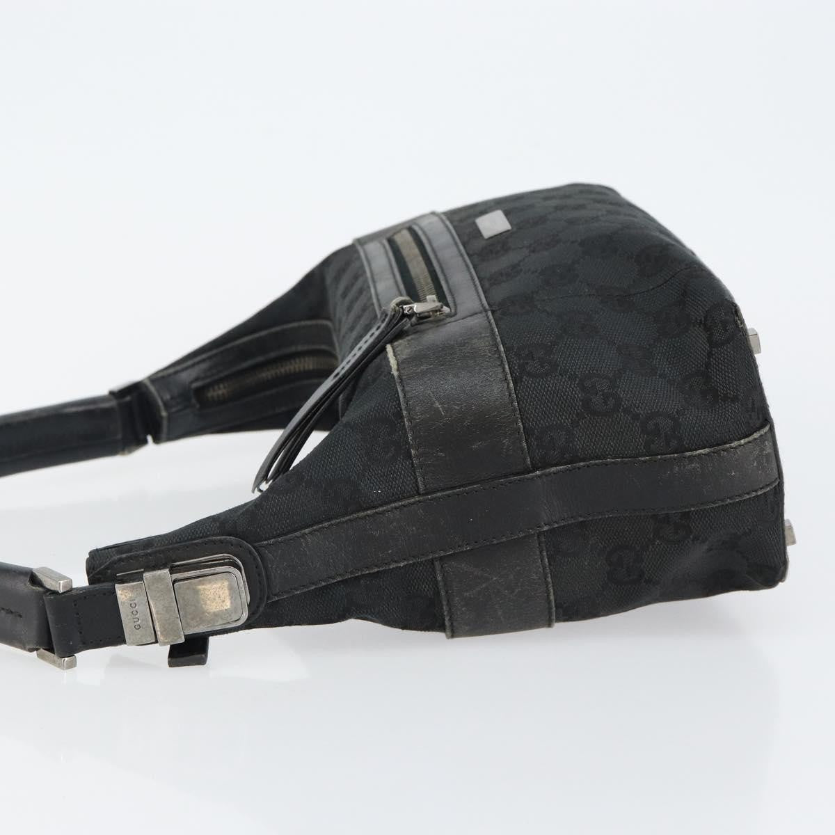 Gucci GUCCI GG Canvas Shoulder Bag Black Silver 001 4302 Authentic 144270