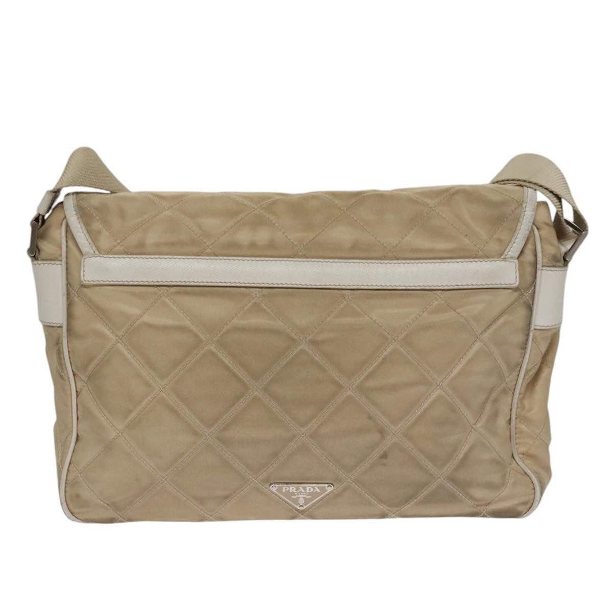 Prada PRADA Shoulder Bag Nylon Beige Silver Authentic 103773