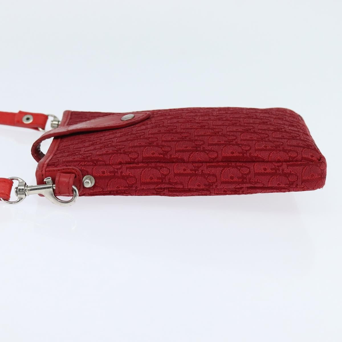 Dior Christian Dior Trotter Canvas Shoulder Bag Red Silver Authentic 147558