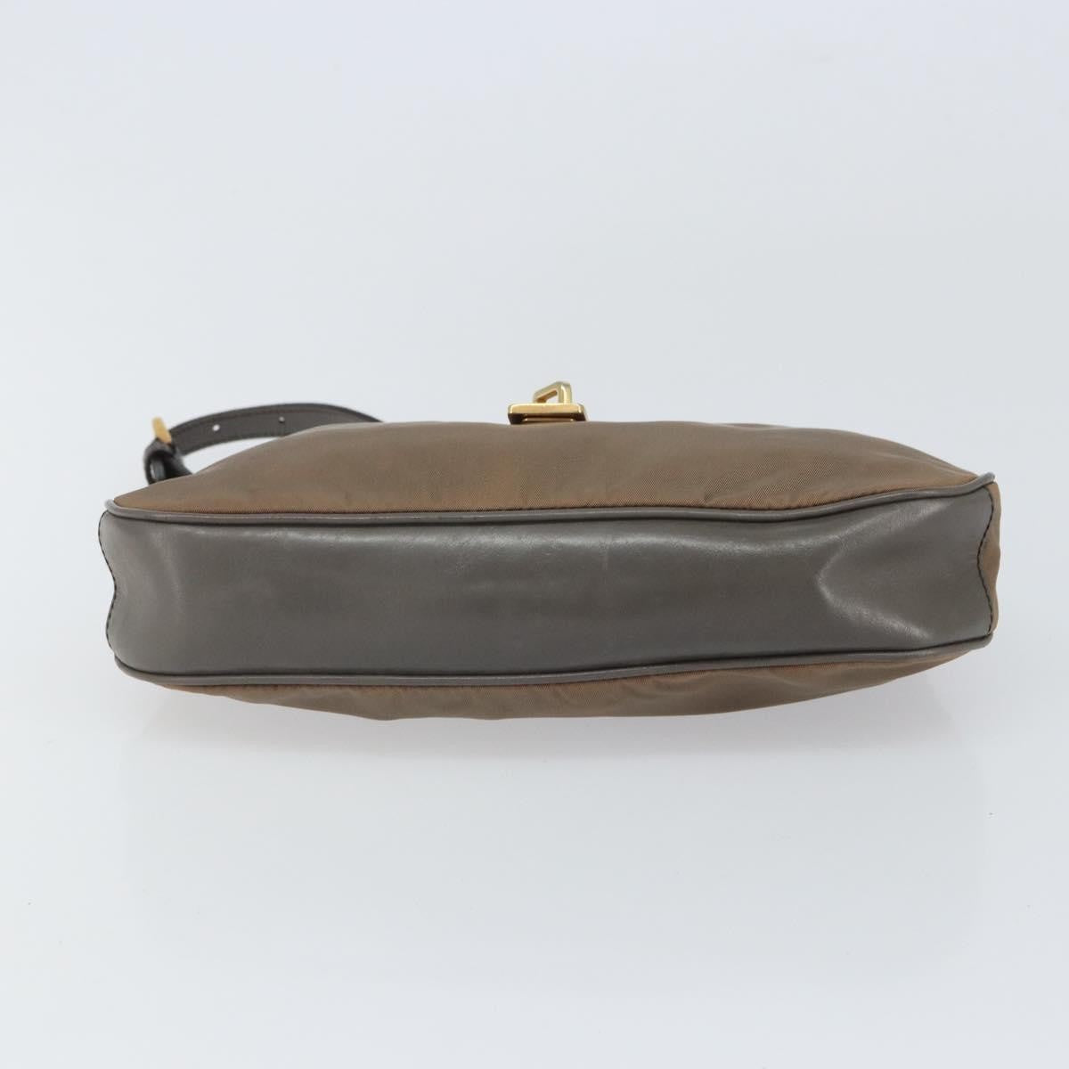 Prada PRADA Hand Bag Nylon Leather Gold Brown Authentic mr1761