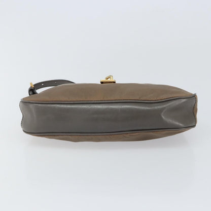 Prada PRADA Hand Bag Nylon Leather Gold Brown Authentic mr1761
