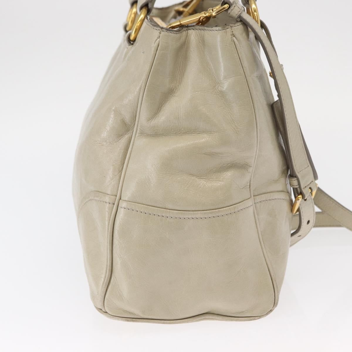 Prada PRADA Hand Bag Leather 2way Beige Gold Authentic ka1369