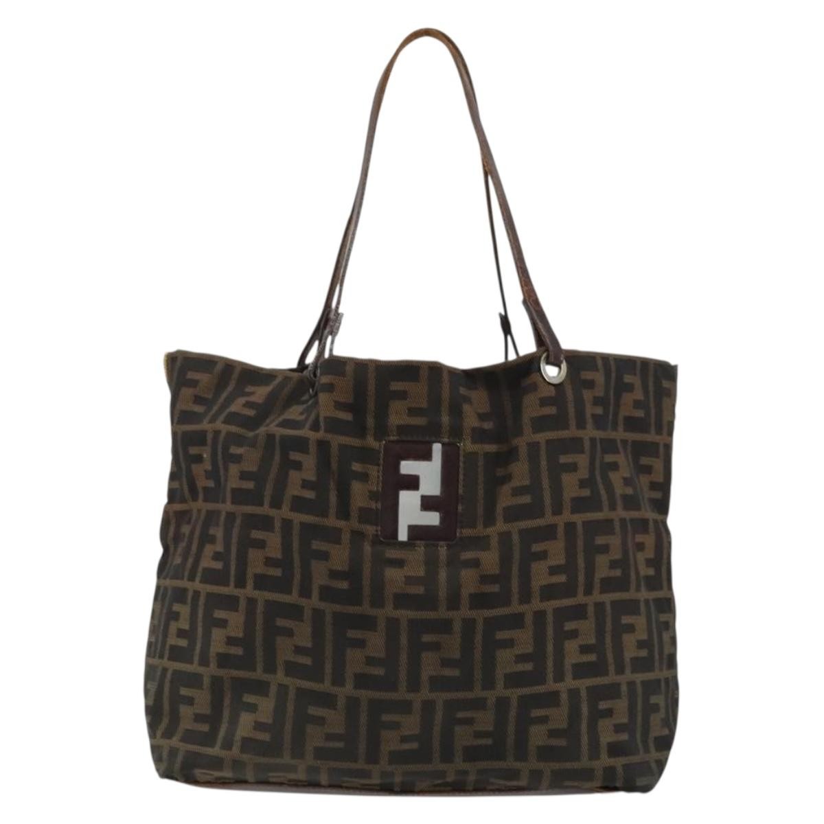 Fendi FENDI Zucca Canvas Tote Bag Brown Black Authentic 175192
