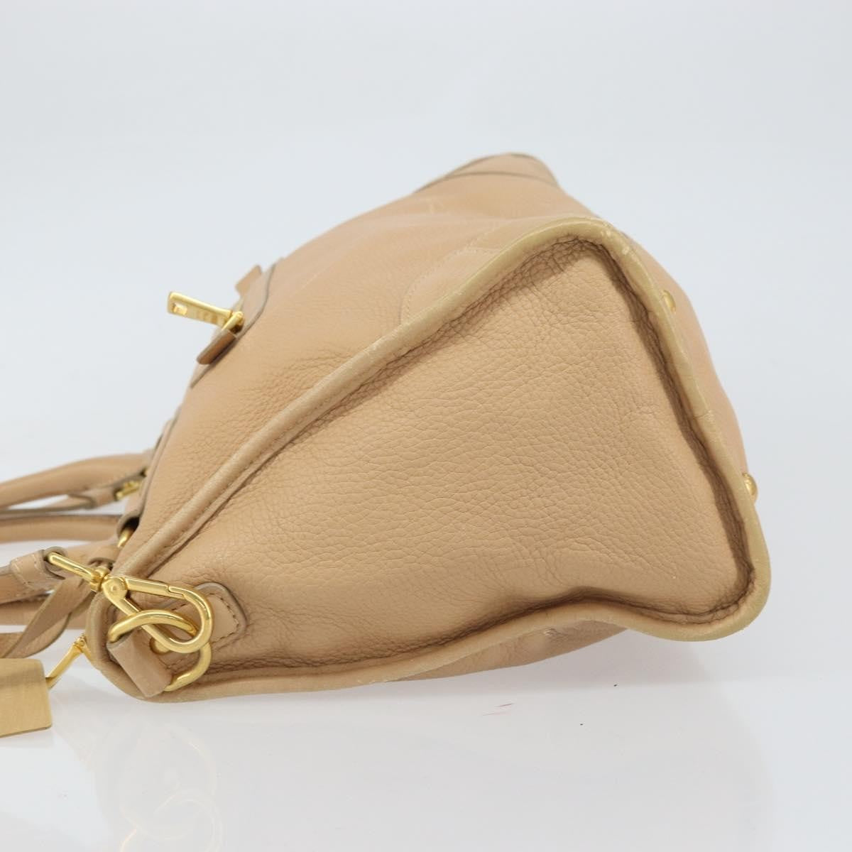 Prada PRADA Hand Bag Leather 2way Beige Gold Authentic ka1190