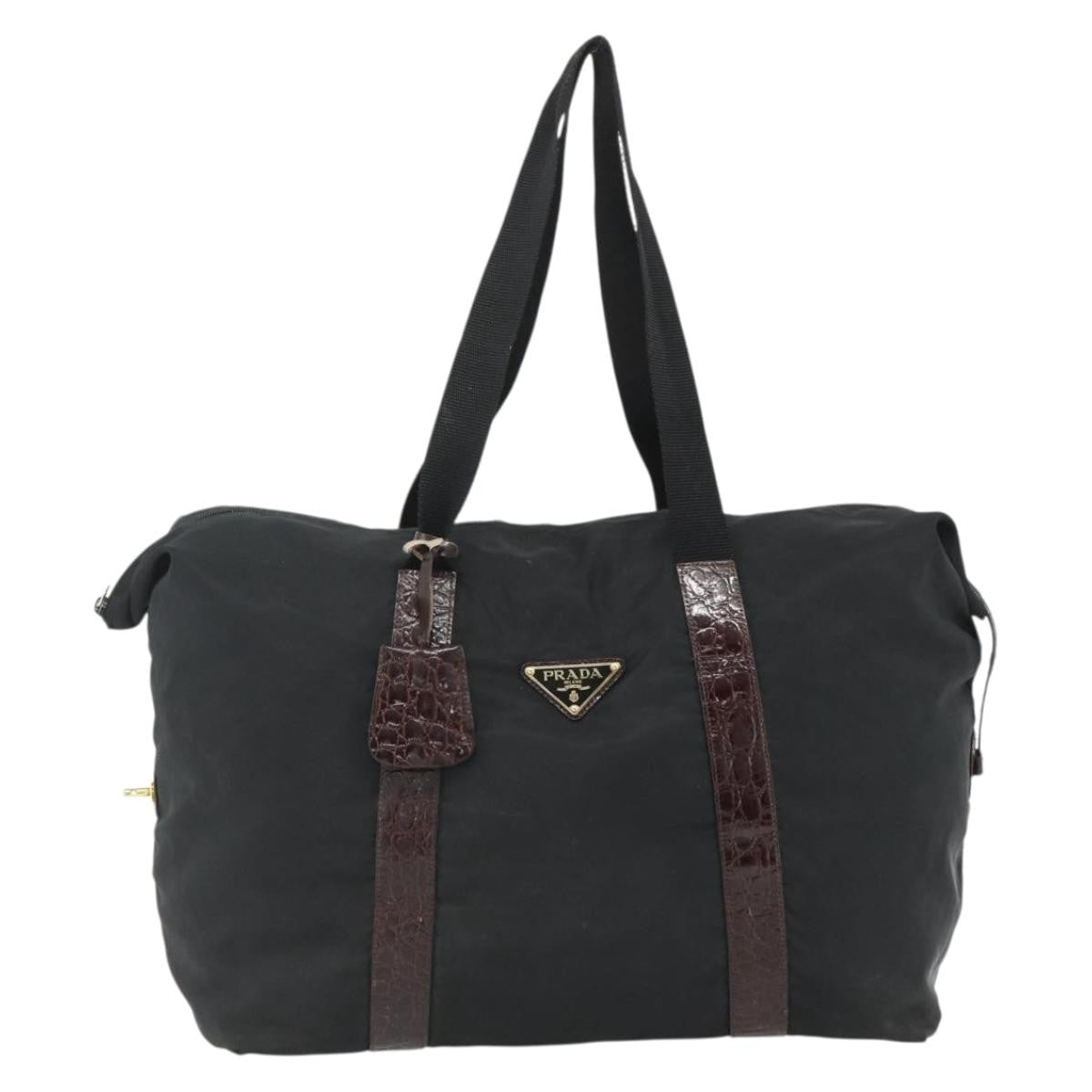 Prada PRADA Boston Bag Nylon Black Gold Authentic 176251