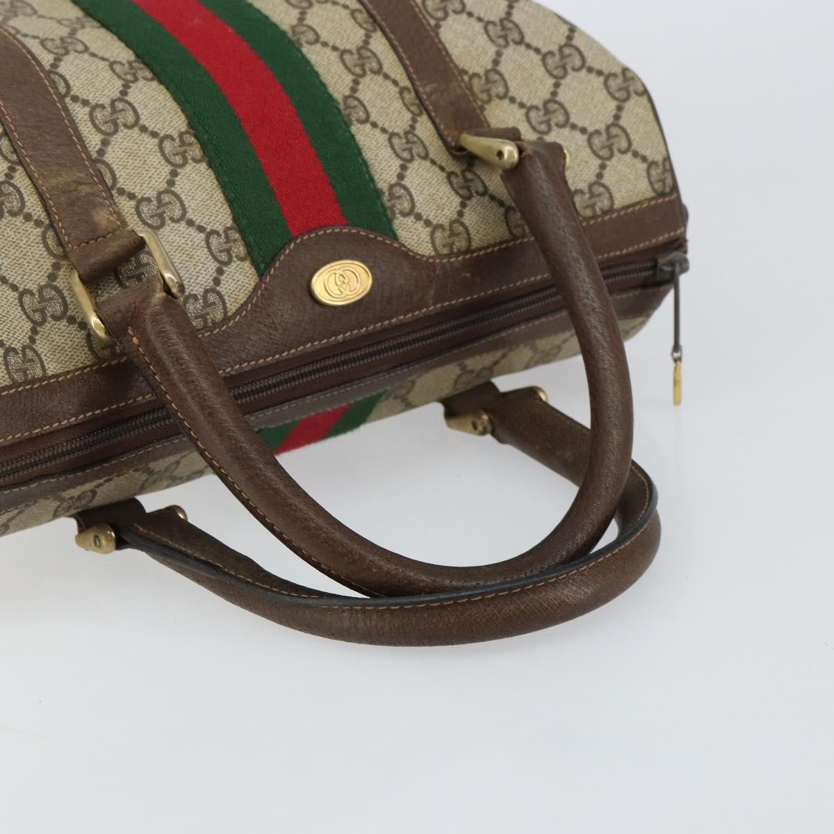Gucci GUCCI GG Supreme Web Sherry Line Boston Bag PVC Beige Gold 010 378 Authentic 159328