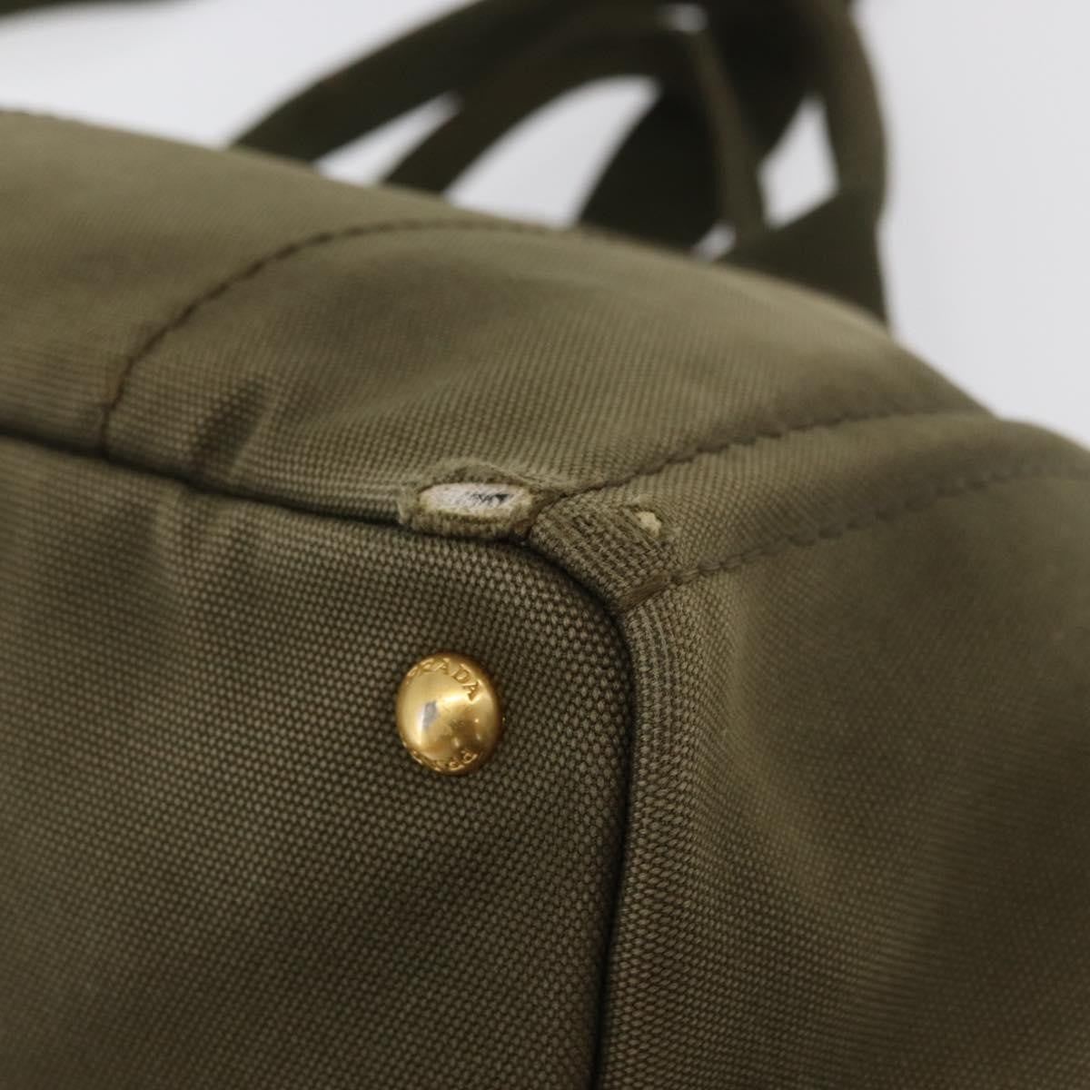 Prada PRADA Canapa MM Hand Bag Canvas 2way Khaki Gold Authentic ti3829