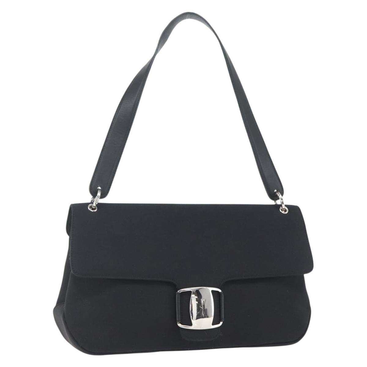 Salvatore Ferragamo Salvatore Ferragamo Vala Shoulder Bag Nylon Black Silver Authentic 162155