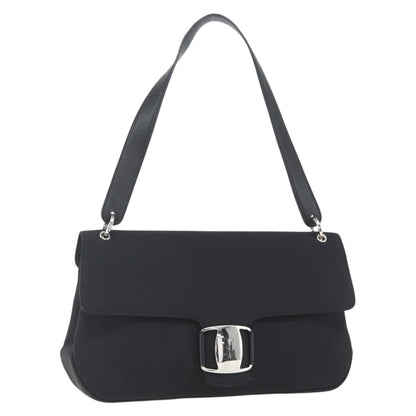 Salvatore Ferragamo Salvatore Ferragamo Vala Shoulder Bag Nylon Black Silver Authentic 162155